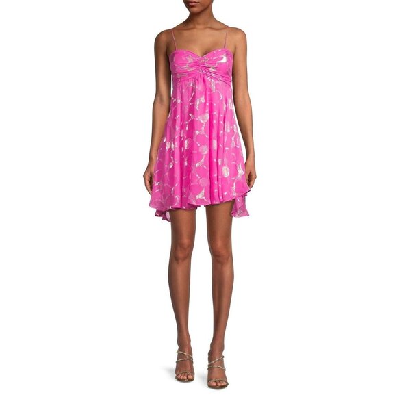 NWT Delfi Nicole Mini Dress - Pink Metallic, silk, size small, adjust. straps
